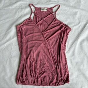 Pink Rose Dark Pink Soft Tank Top Blouse Racerback with Crisscross Detail Size M
